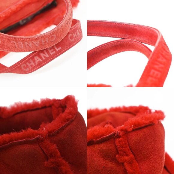 CHANEL CC Logo Hand Tote Bag Suede Shearling Fur Red GHW France 86KA838 - Picture 8 of 15